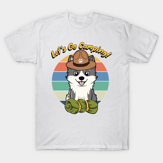 Funny Husky Dog Wants to go Camping T-Shirt by Pet Station